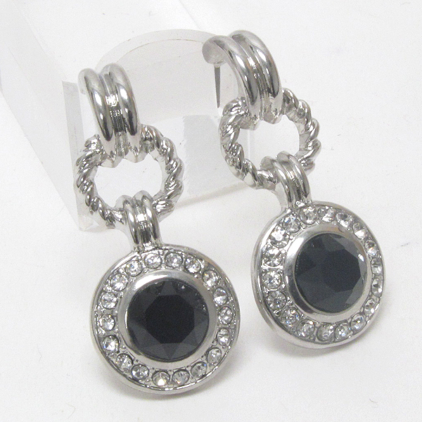 Crystal deco disk link drop earring