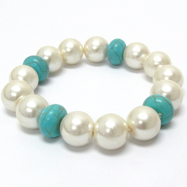 Turquoise and pearl mix stretch bracelet