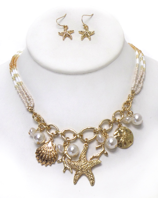 Sea life theme pearl drop necklace set