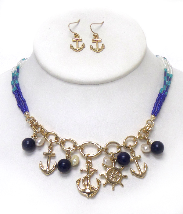 Sea life theme pearl drop necklace set