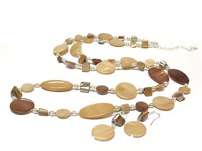 Pastel tone shell disk and small stone link necklace and earring set