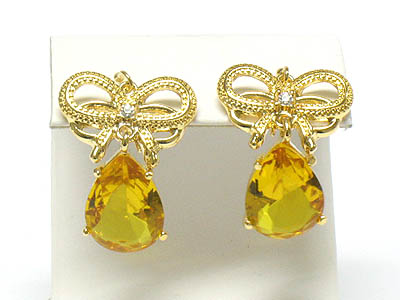 Cubic zirconia tear drop ribbon earring