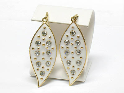 Crystal stud colored metal leave earring