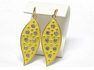 Crystal stud colored metal leave earring