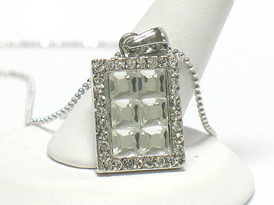 Made in korea whitegold plating crystal deco rectangle pendant necklace