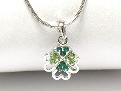 Made in korea whitegold plating saint patrick theme crystal four leaves clover necklace - shamrock