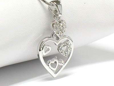 Made in korea whitegold plating crystal bubbled multi heart pendant necklace