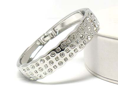 Three row crystal metal hinge bangle 