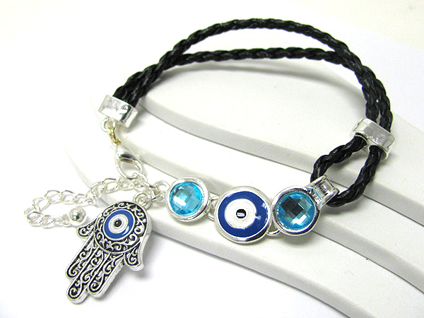 Hanmsa and evil eye charm  braided cord bracelet