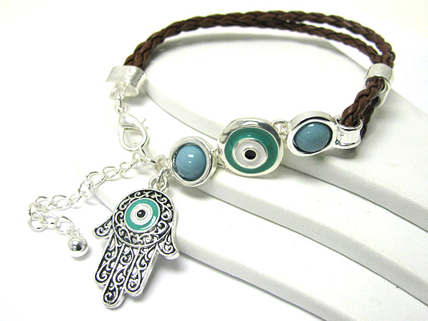 Hanmsa and evil eye charm  braided cord bracelet