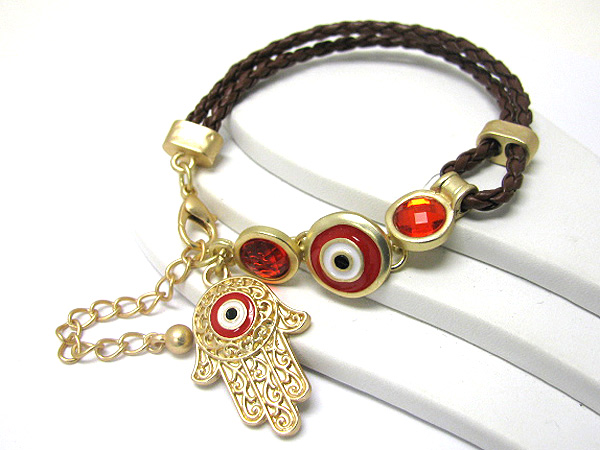 Hanmsa and evil eye charm  braided cord bracelet