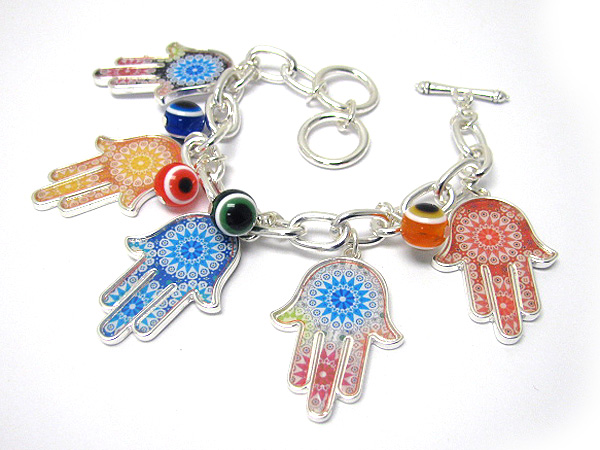 Colorful hamsa and evil eye dangle bracelet