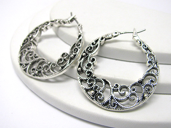 Metal filigree hoop earring - hoops