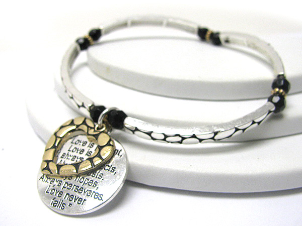 Inspiration love message disk dangle metal stretch bracelet