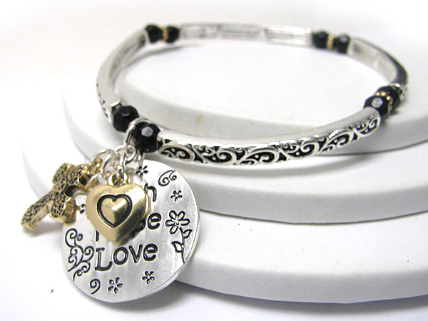 Inspiration faith hope love message disk dangle metal stretch bracelet