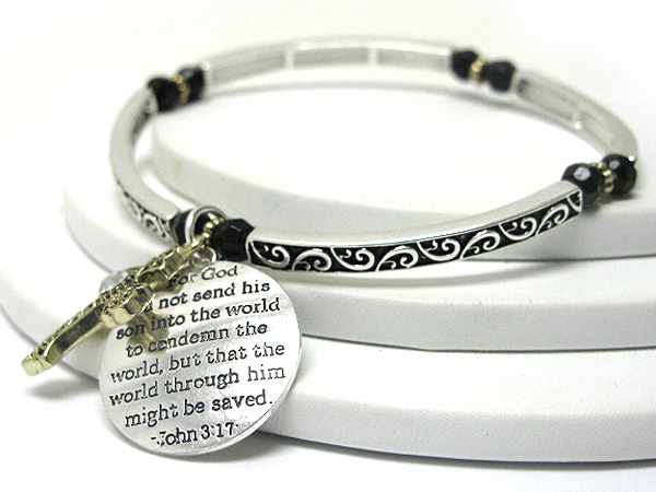 Inspiration bible message disk dangle metal stretch bracelet