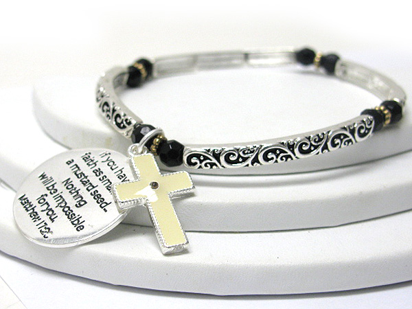 Inspiration bible message disk dangle metal stretch bracelet