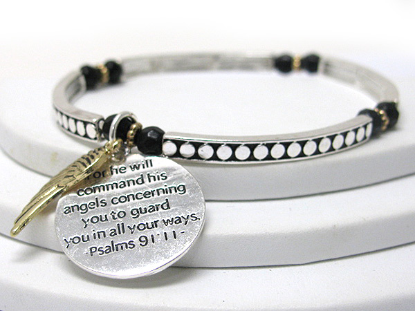 Inspiration bible message disk dangle metal stretch bracelet