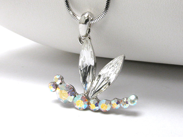 Made in korea whitegold plating crystal stud dragonfly pendant necklace