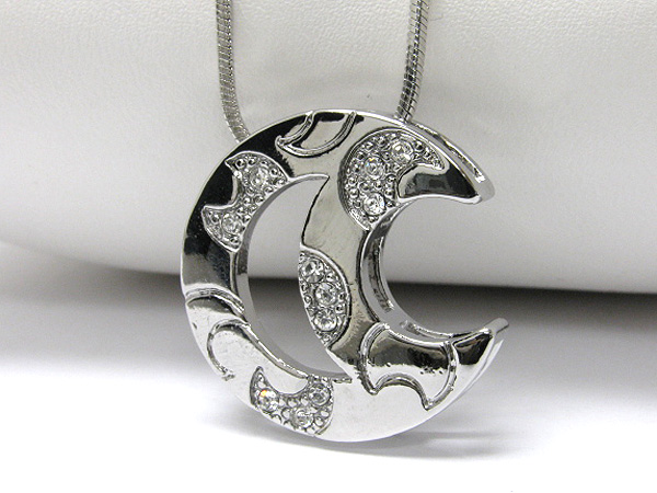 Made in korea whitegold plating crystal stud crescent pendant necklace