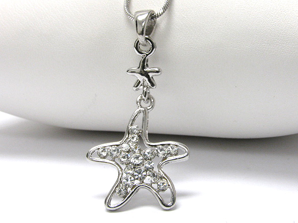 Made in korea whitegold plating crystal stud starfish pendant necklace