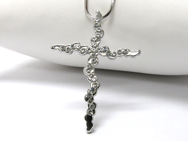 Made in korea whitegold plating crystal stud cross pendant necklace