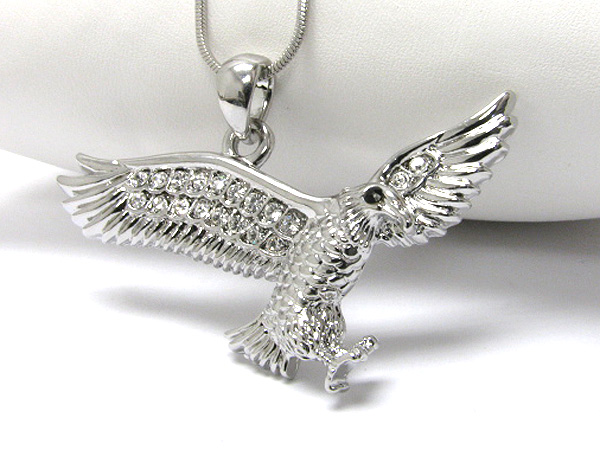 Made in korea whitegold plating crystal stud bird pendant necklace