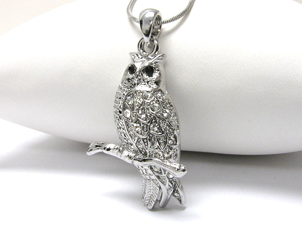 Made in korea whitegold plating crystal stud owl pendant necklace