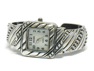 Pewter metal bangle watch