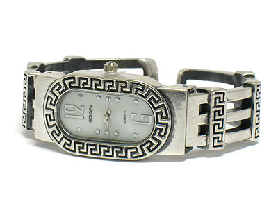 Designer style pewter metal bangle watch