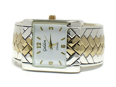 Woven metal shape bangle watch 