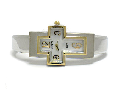 Cross shape face metal bangle watch