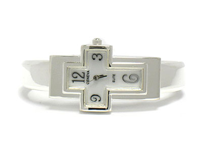 Cross shape face metal bangle watch