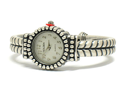 Pewter metal cable bangle watch