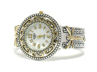 Metal deco round face bangle watch