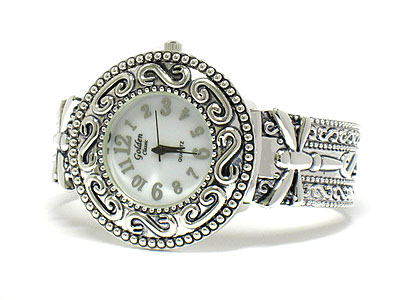 Metal deco round face bangle watch