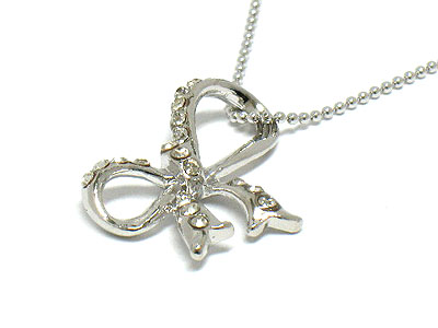 Made in korea whitegold plating crystal ribbon necklace