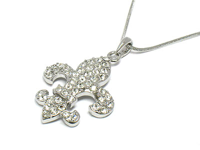 Made in korea whitegold plating crystal fleu de lis necklace