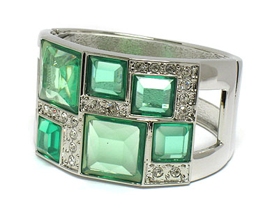 Crystal and color acryl deco metal wide hindge bangle