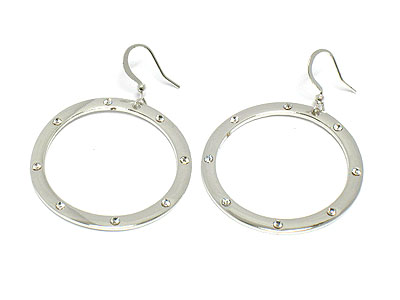 Crystal stud metal hoop earring - hoops