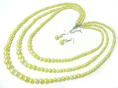 Triple layer pearl beads necklace and earring set