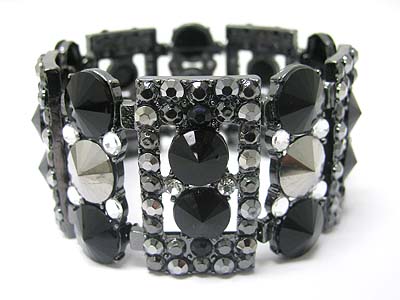 Crystal and metallic stone deco wide stretch bracelet