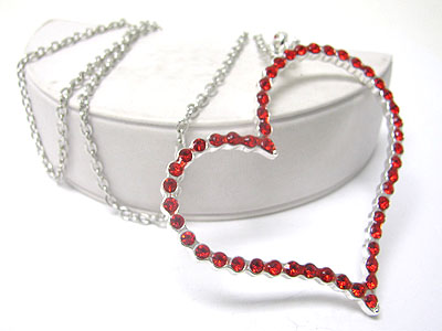 Valentine crystal open heart charm long necklace