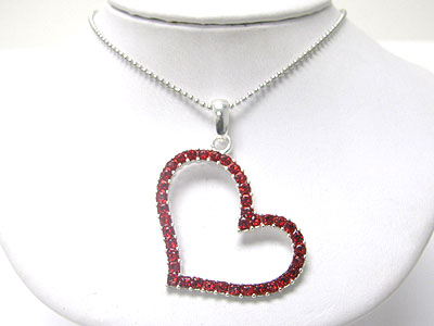 Valentine crystal open heart charm necklace earring set