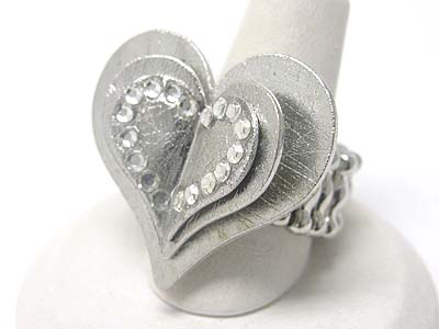 Metallic stone stud scratch metal heart stretch ring - brass metal