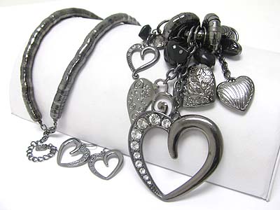 Multi heart charm 5mm thick snake chain long necklace