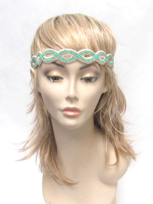 Handmade multi bead on fabric stretch headband
