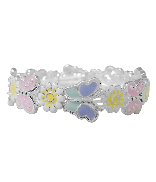 Garden theme epoxy stretch bracelet - butterfly flower