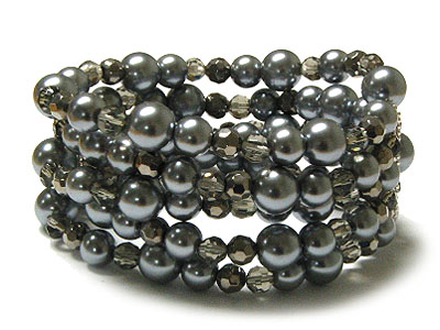 Multi line pearl and glass beads stretch bracelet