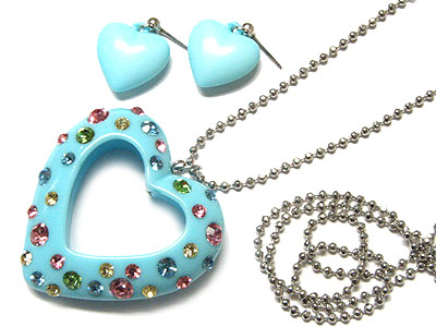 Crystal deco acryl color heart necklace and earring set